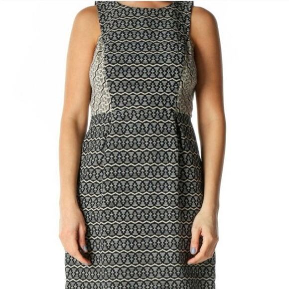 LOFT Dresses & Skirts - Loft Navy & Tan Sleeveless Preppy Cottagecore Geometric Pattern Shift Dress